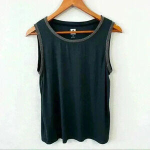 Anne Klein dark green sleeveless top with metal edge detail